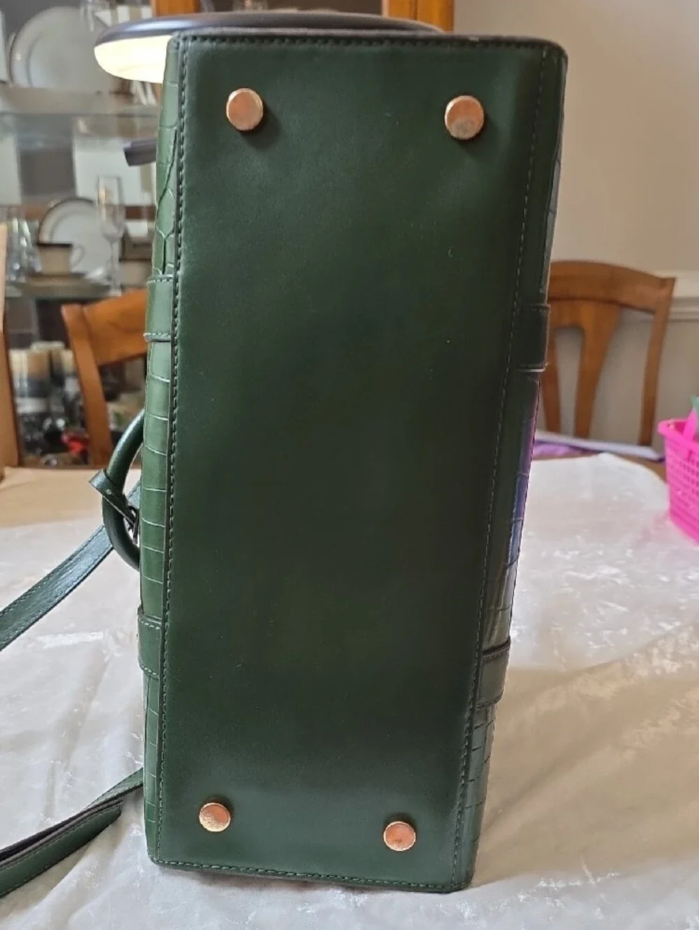 Michael Kors Nouveau Hamilton Dark Green Croc-Embossed Leather Satchel